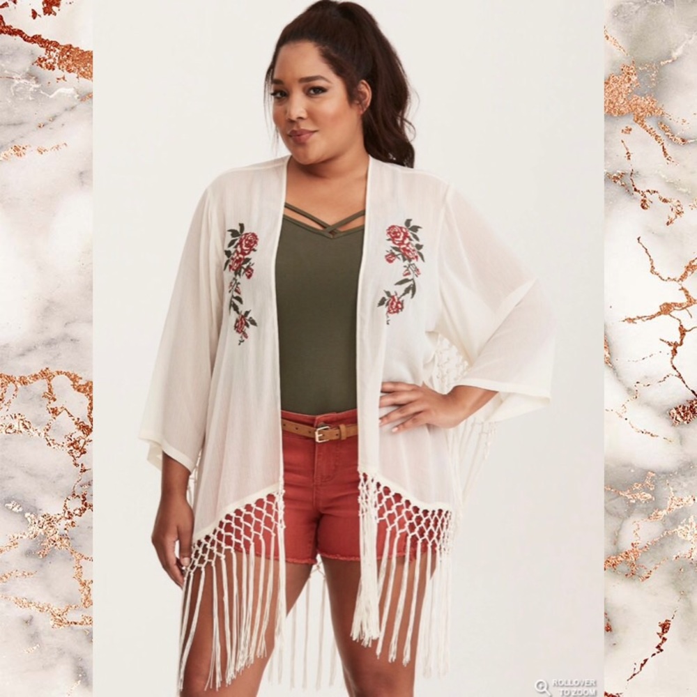 Embroidered Fringe Kimono PLUS SIZE